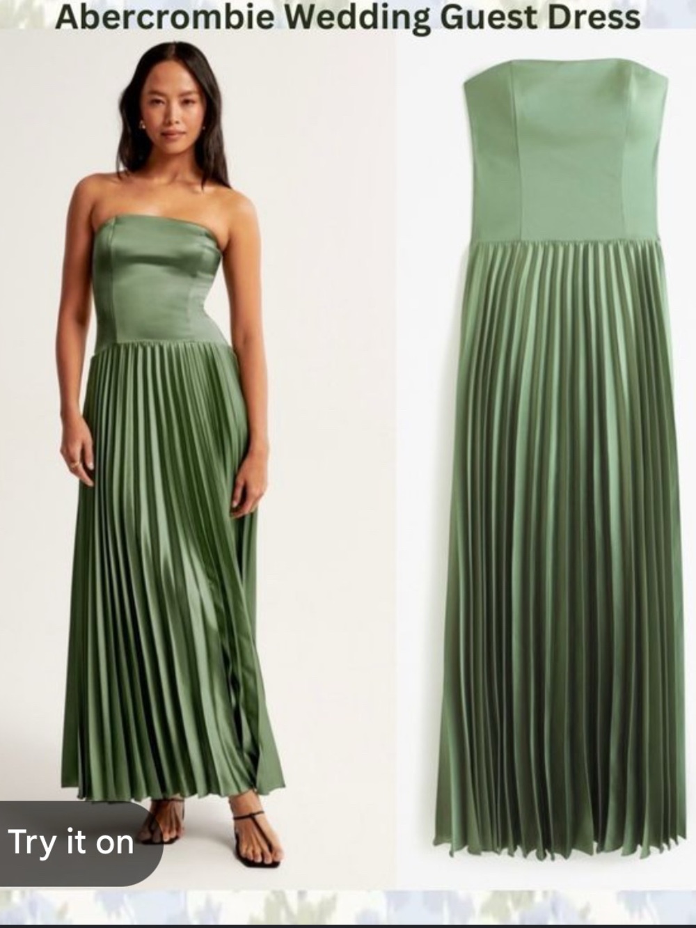 Abercrombie & Fitch Strapless Pleated Maxi Dress in Sage